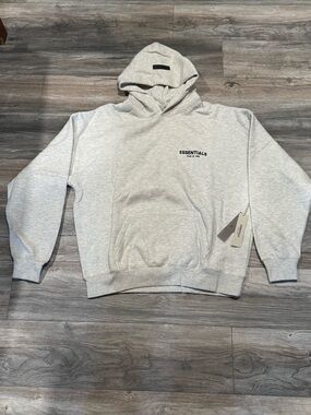 ESSENTIALS Light Gray Pullover Hoodie with Chest Logo